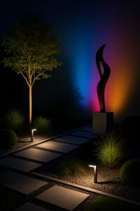 eclairage 200x300 - Éclairage de jardin pour prolonger la vue de son jardin en osant la couleur